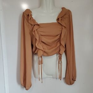 Elegant Tan Ruffle Blouse